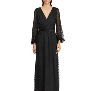 LAUREN Ralph Lauren Black Womens Jacquard-Knit Surplice Dress Shimmer Size 4